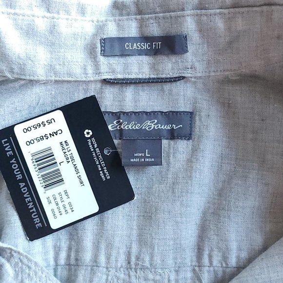 NWT Eddie Bauer Men's Long Sleeve Classic Fit Heather Gray Button Down - Picture 5 of 6